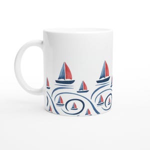 Coastal Ceramic Mug featuring Sailing Boats