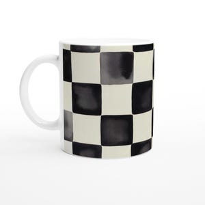 Farmhouse Style Black Checkered Ceramic Mug