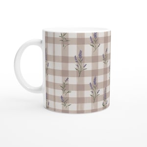 Rustic Gingham Print Mug with Lavender Accents
