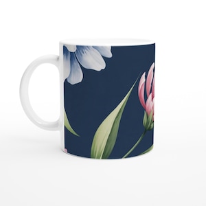 Navy Floral Ceramic Mug - Unique Gift for Tea Lovers