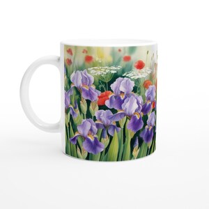 Iris Florals Ceramic Mug - Unique Botanical Coffee Cup