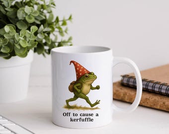 Off to Cause a Kerfuffle Frog Mug, Cute Gnome Hat Frog Cup, Funny Weirdcore Meme Aesthetic, Sarcastic Frog Mug, Funny Gift for Friends