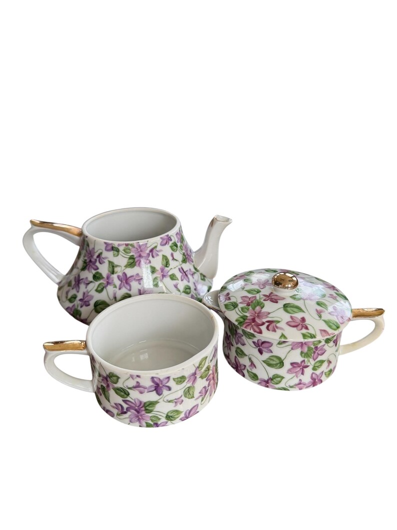 Japanese Stackable Tea Set Norcrest Japan “tea for One” Stacking Tea Set – Violet Chintz - Etsy