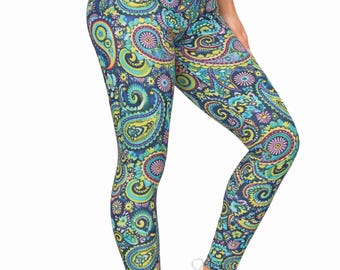 Pastelkleurige legging met paisley-print | Zijdeachtige rekbare yogabroek