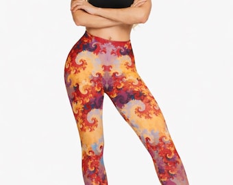 Autumn Fire Fly Swirl Leggings, Silky Stretch Workout Leggings.