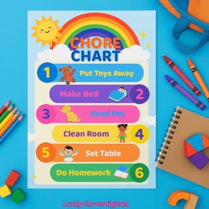 Kids Chore Chart Printable: Rainbow Design, Responsibility Tracker (PDF Download)