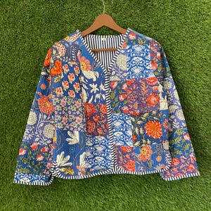 Cotton Quilted Coat Patchwork Print: Reversible Boho Animal Outerwear S-XL valentine’s Day Gift