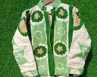 Handmade Suzani Embroidered Jacket, Velvet Boho Coat