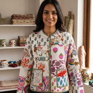 Patchwork Quilted Cotton Jacket: Handmade Bohemian Reversible women Coat