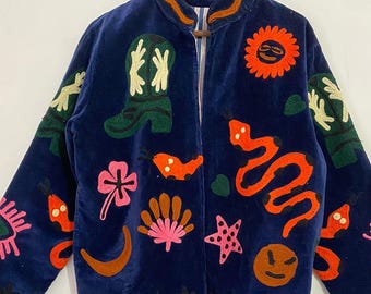 Chaqueta Suzani de terciopelo, abrigo boho bordado a mano