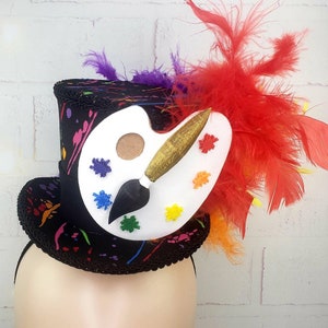 Paint Splatter Mini Top Hat, Mad Hatter Style Hat, Tea Party Hat, Adult Top Hat, Festival  of the Arts Hat, LGBTQ, Artist, Painters Hat, RTS