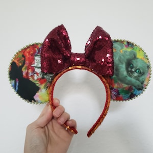 Alice in Wonderland Minnie Mouse Ears Headband, Mad Hatter Minnie Ears, Disney Parks, Cheshire Cat, We&#39;re all Mad Here, Colorful, Whimsical