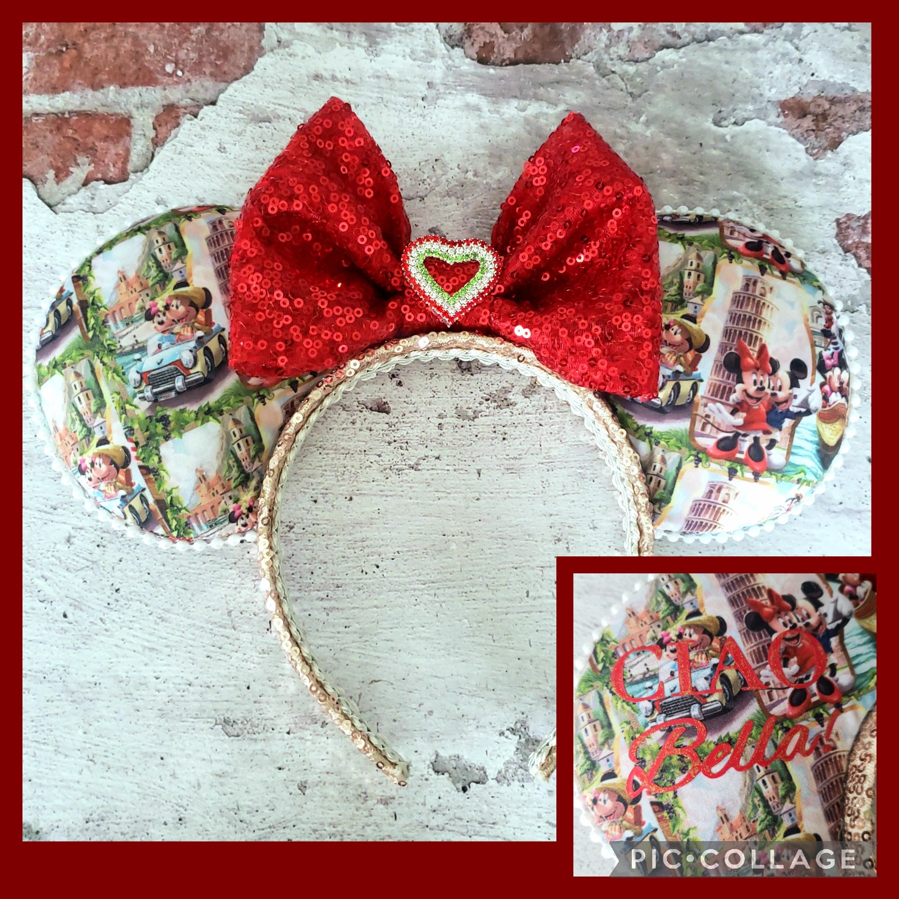 Italy Minnie Mouse Ears Headband, Italian Print Fabric, Ears  display picture 2
