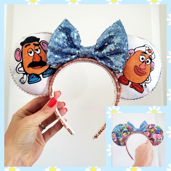 Mr & Mrs Potato Head Minnie Mouse Ears Headband, Toy Story Mickey Ears, Ready to Ship, Handmade Fabric, Unique Disney Headband, OOAK, Pixar