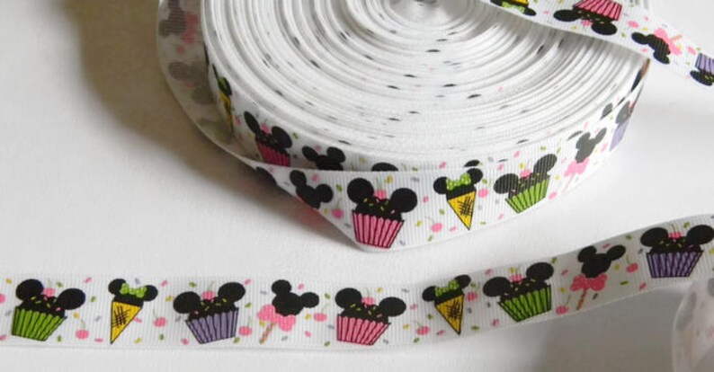 5 yards Mickey /& Minnie Cupcake Ribbon 78 Grosgrain Cupcake and Lollipop Ribbon for Birthday Party Favor Ties Hair Bows Pink Purple Yellow