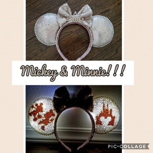 Champagne Minnie Mouse Ears Headband Sequin Light Up Ears Mickey & Minnie Castle Disneyland Disney World Magic Kingdom Epcot Bridal Wedding