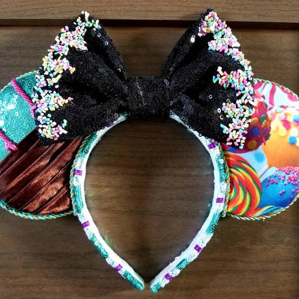 Vanellope Von Schweetz Minnie Mouse Ears Headband, Candy Ears w/ Sequin Bow, Vanellope Cosplay, Disney Bound Ears, Ready-to-Ship Mickey Ears