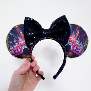 Magic Kingdom Minnie Mouse Ears Headband, Ears with Sequin Bow, Disney Castle Ears, Disney Park Ears, Ready-to-Ship Ears, Fireworks Ears