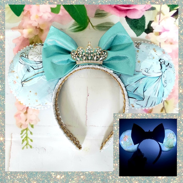 Cinderella Minnie Mouse Ears Headband, Princess Ears, Nighttime Surprise Ears, Ready to Ship, Twinkling Ears, Classic Disney, Coach, Crown