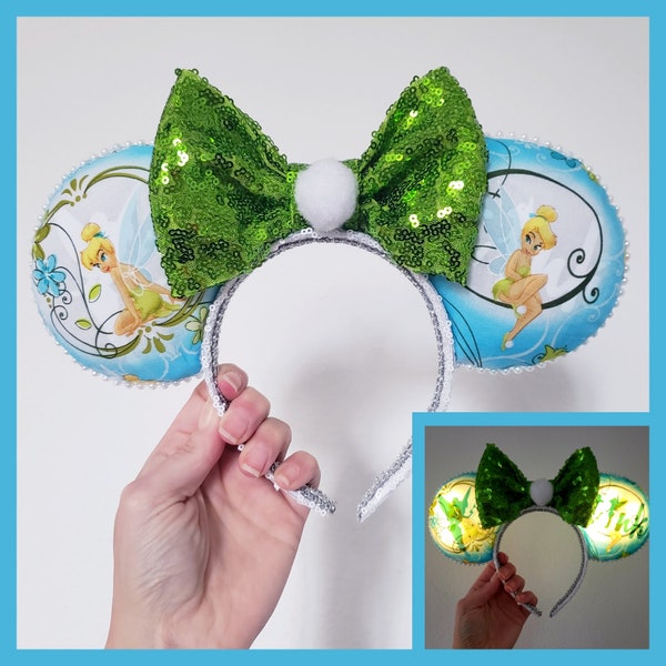 Tinkerbell Minnie Mouse Ears Headband, Fairy Ears, Nighttime Surprise Ears, Ready to Ship, Twinkling Ears, Classic Disney, Peter Pan Ears