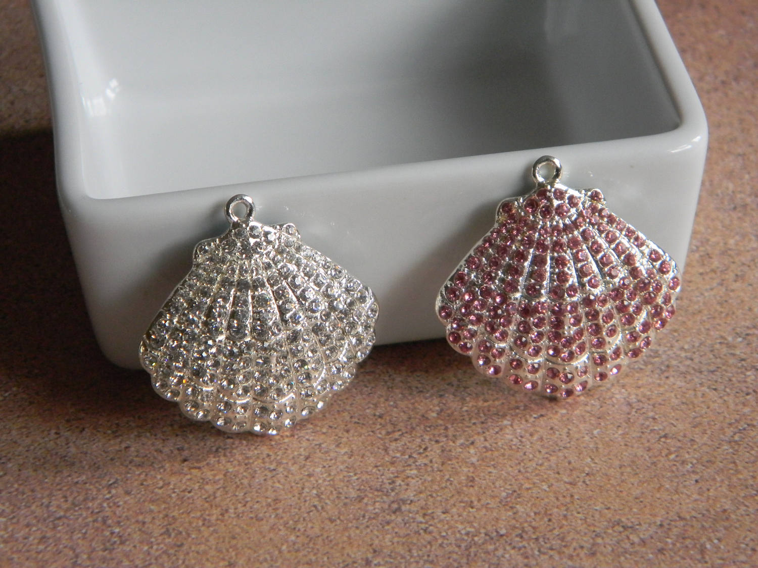 Seashell Rhinestone Pendant Choose Pink or Silver Bubble Etsy