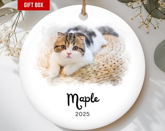 Custom Cat Photo Ornament • Personalized Cat Name Christmas Ornament • Pet Photo Keepsake 2025 • Gift for Cat Lovers