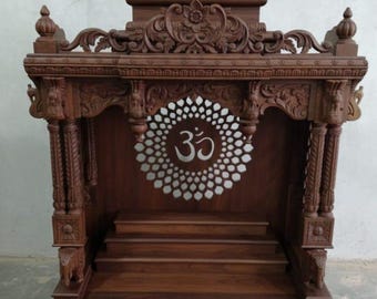 Templo de madera hecho a mano para la sala de pooja del hogar - Regalo hindú Mandir Diwali