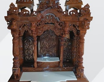 Large Handmade Wooden Temple, Home Shrine, Prayer Room Decor (72 inch)