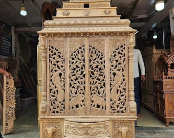 Handmade Teakwood Temple for Home, Hand Carved Mandir