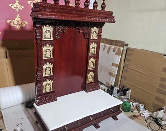 Handmade Teakwood Temple, Customizable Home Mandir, Hand Carved