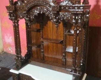 Hand Carved Teakwood Mandir, Solid Wood Temple for Home