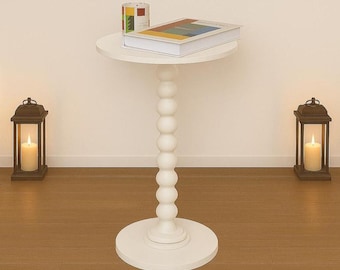 Handcrafted Mango Wood Accent Table: Waterproof Round Side Table