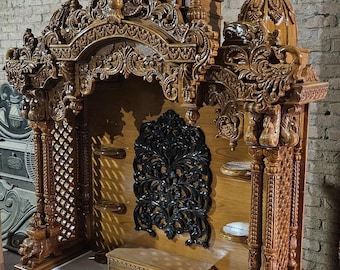 Handmade Teakwood Temple: Solid Wood Mandir, Hand Carved