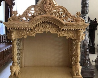 Handmade Teakwood Temple for Home, Hand Carved Mandir