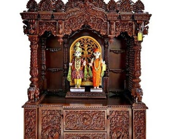 Templo de teca hecho a mano, mandir de madera tallada para el hogar