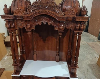 Handmade Teakwood Temple, Carved Wooden Mandir for Home