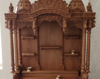 Handmade Wooden Temple, Spiritual Altar, Home Pooja Mandir (72 inch Large)