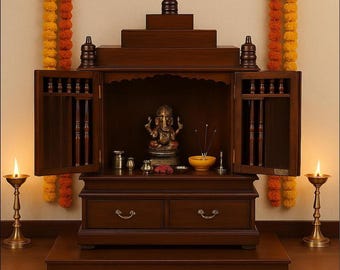 Handmade Teakwood Temple: Hand-Carved Wooden Mandir