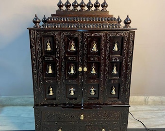 Handmade Teakwood Temple for Home, Hand Carved Mandir