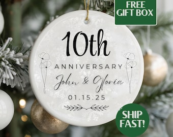 10th year Anniversary Ornament, Wedding Anniversary Gift, Personalized Couple Ornament, custom Anniversary Keepsake, Custom Love Ornament