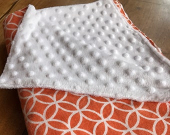 Orange and white flannel and minky blanket