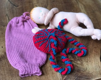 Baby, uterus and crochet placenta teaching model