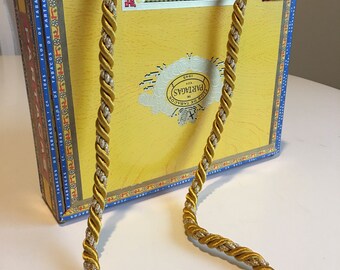 Yellow Cigar Box Shoulder Bag with French style custom fabric lining