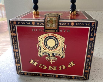 Red Square Cigar Purse Bead handle with Coordinating fabric lining