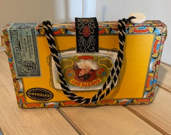 Yellow Crossbody Cigar Box Shoulder Purse with Custom fabric lining