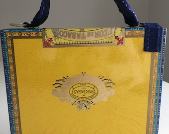 Yellow Cigar Box Hand Bag with French style tolie custom fabric lining
