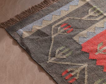 Ręcznie tkany wełniany dywanik z juty Kilim Boho dywanik do salonu, plemienny dywan wełniany, dywanik do sypialni w stylu Vintage, dywan południowo-zachodni