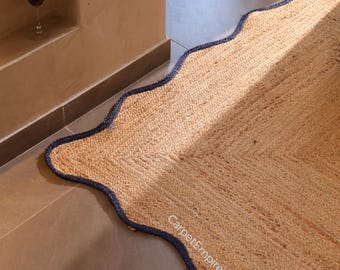 Natural Scalloped Jute Rug, Scallop pattern Rug, Natural Jute Rug, Handbraided Rug, Area Rug, Handwoven Jute Rug, Custom Rug, Decorative Rug