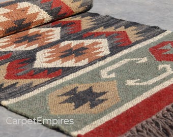 Indian Kilim Runner, Handwoven Wool Jute kilim Runner , Bohemain indian Jute Rug, Southwestern Nordic Kilim Rug, Rustic Jute Rug M01