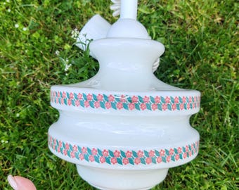 Vintage Opaline Glass Pendant Light with Floral Pattern / 1970s Ceiling Lamp / Retro Hanging Lamp / Mid Century Lighting / Cottage Style